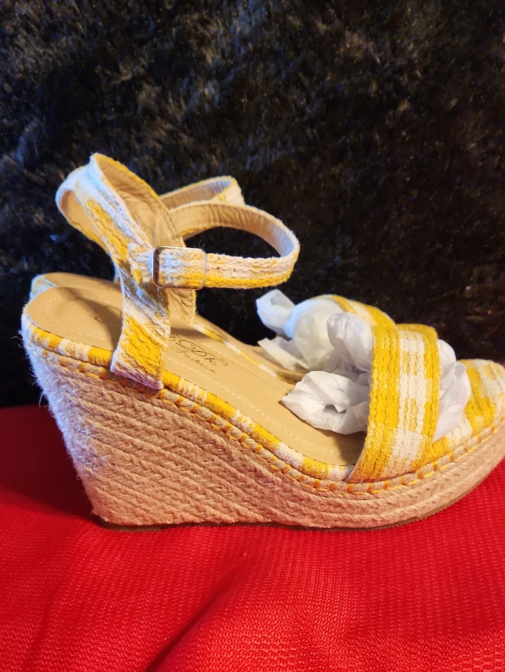 Yellow Striped Women's Platform Wedge Sandals